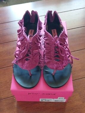 Betsey Johnson Fushia Ruffled Lace-Up Thong Sandals